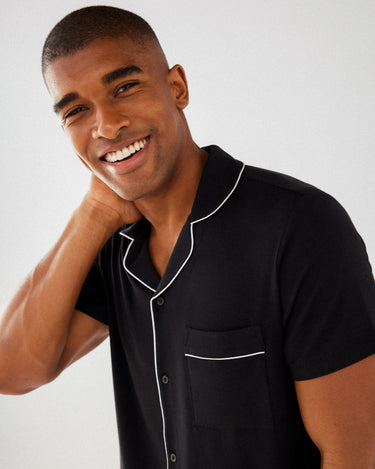 Men's Black Modal Button Up Short Pyjama Set